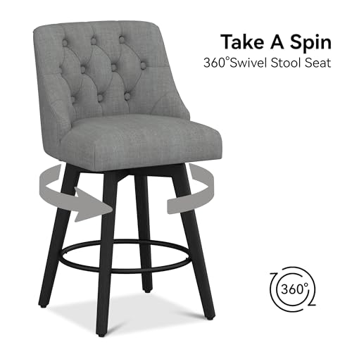 Image of Counter Height Swivel Bar Stools with Back, 26 inch H Seat Height Upholstered Fabric Counter Stools for Kitchen Island, Set of 2, Fabric in Flint Grey