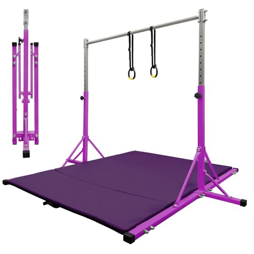 JC-ATHLETICS Gymnastics Kip Bar for Kid and Teenage Ages 3-18, 5.2FT Base Length, Adjustable Height from 3FT to 4.8 FT Height,Foldable Gymnastic Training Equipment for Home and Club Use