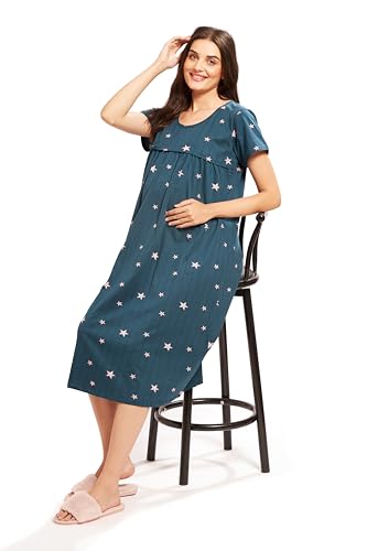 Image of AV2 Women Cotton Printed Maternity Nursing & Feeding Relaxed Fit Nighty -3146
