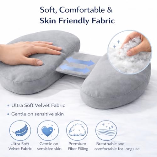 Image of H-Shaped Pregnancy Pillow for Women | Adjustable Butterfly Dual Wedge for Back, Belly & Hip Pain Relief | Ultra Soft Velvet Maternity Body Support Pillow | Washable, Travel Friendly | Grey
