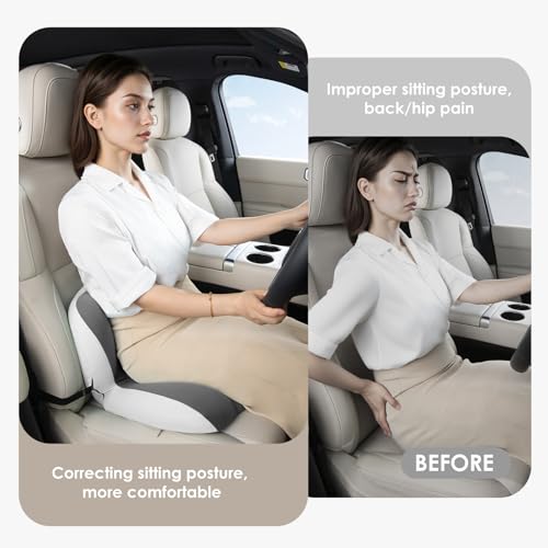 Image of FLORICH Memory Foam Truck Seat Cushion,Car Seat Cushion and Lumbar Support Pillow for Office Chair, Ergonomic Back Support & Sciatica Relief for Long Drives(Slight Grey)