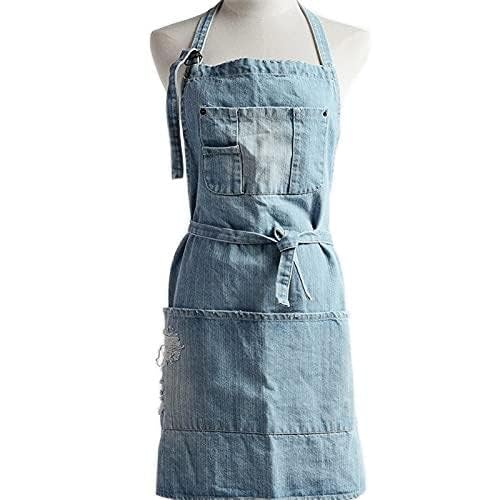 Tablier en Jean pour café, Barista, Barman, pâtissier, Uniforme de Restaurant, Bistro, hôtel, Personnel de Service, Fleuriste (Bleu Clair)