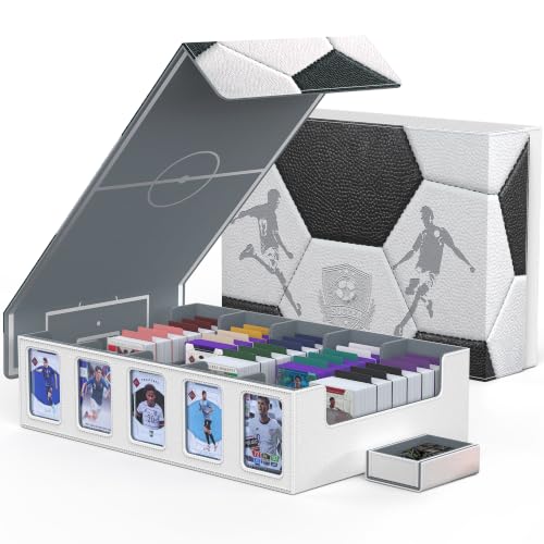 Image of Kabinka Soccer Card Storage Box with Window Display, 5-Row Sport Card Storage Box, 3900+ Card Deck Box for Soccer Sports Card TCG, 5 Top Loaders, 5 Stoppers, 48 Dividers, 1 Dice Tray (Soccer 1)