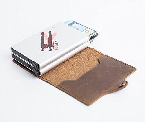 Genuine Leather Wallet Credit Card Holder Rfid Secure Aluminum 2 Metal Compart #TOP2