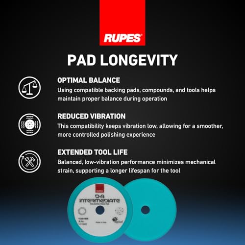 Image of RUPES 100mm Pack of 6 Light Blue D-A Intermediate Foam Polishing Pads | Ideal for Mild to Severe Paint Correction | Improves Cutting Performance | Compatible with 4 inch Backing Plate