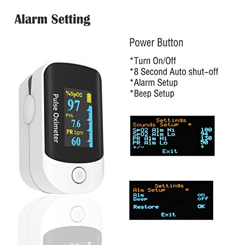 Pulse Oximeter Fingertip, Portable Blood Oxygen Saturation Monitor For Heart Rate And Spo2 Level, O2 Monitor Finger For Oxygen,Pulse Ox,Oxi Include Carrying Case,Lanyard And Batteries, Grey-White #TOP6