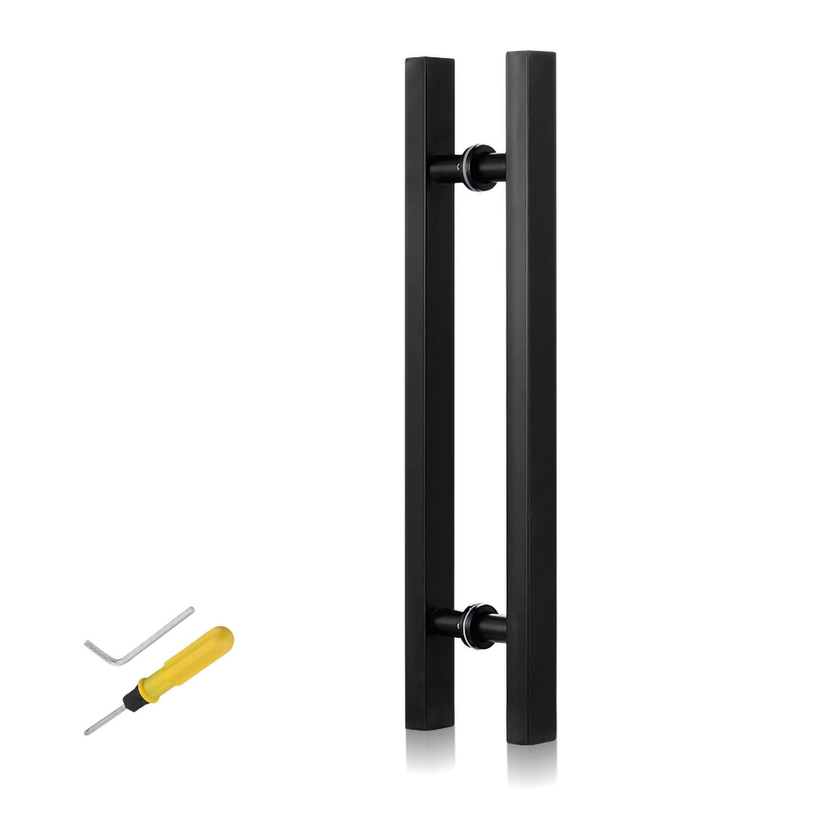 CWCQGH 3 Colors Square Push Pull Door Handle with Fittings 50/60/80/100/120cm,Stainless Steel Sliding Barn Door Handle Hardware,for Wood Doors/Glass Doors,Black-80x50cm