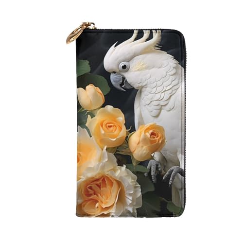 Leather Wallet - Stylish and Durable Wallet for Women with Multiple Compartments and Zipper Design Beautiful Cockatoo Bird Flower Picture2
