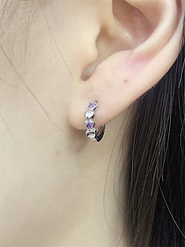 Double Love Heart Cubic Zirconia Small Hoop Earrings for Women Teen Girls 925 Sterling Silver Tiny Cute Huggie Hoops Cartilage Birthstone Jewelry Gifts for Her Amethyst2