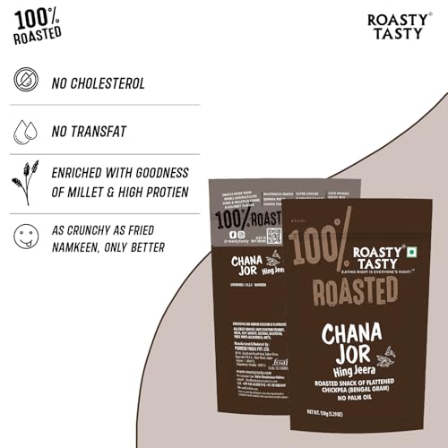 Image of Roasty Tasty Chana Jor | Roasted Chana Chur Garam - Healthy Snack with Hing Jeera Flavour | Healthy Namkeen for Chai Time | High Protein | No Palm Oil Namkeen Snacks | Gluten Free Snacks | 150g x 2 Packs | Crunchy Indian Snack | Roasted Namkeen