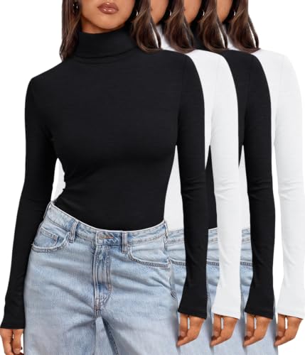 AUTOMET 4 Pack Women's Mock Turtleneck Long Sleeve Shirts Underscrub