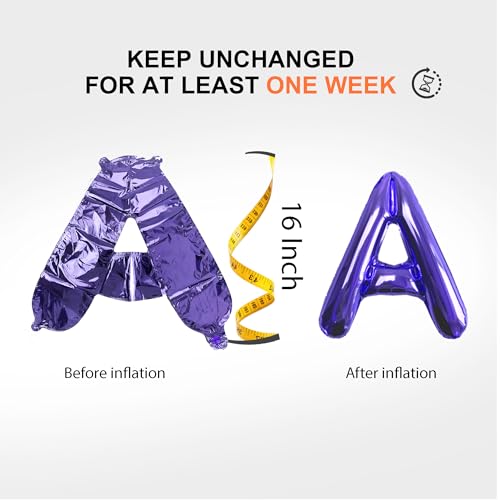 Image of 52 pcs Purple Foil Letter Balloons with Air Pump, 16 Inch 2 A-Z Sets - Mylar Alphabet Balloon Kit for Birthday Banner & Party Decorations