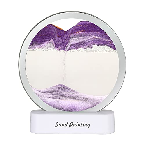 Peinture Mobile sur Sable Et Éclairage Mouvement du Sablier Art, Mouvement 3D du Sablier en Haute Mer, Décoration Rotative du Sablier Décoration De Bureau pour Enfants À Domicile,Violet Cover
