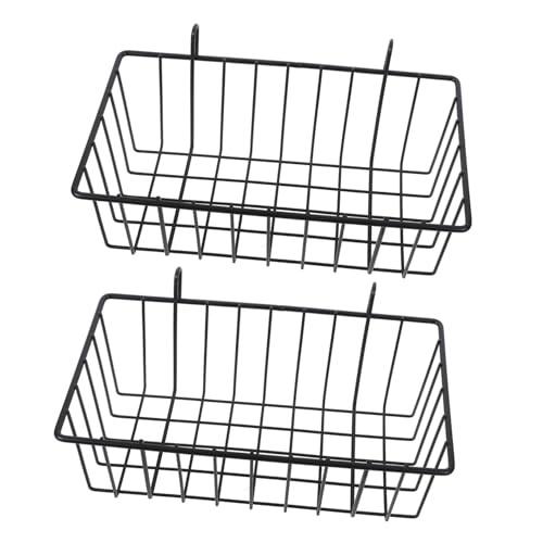 STOBAZA 2pcs Grid Wall Hanging Basket Hanging Baskets for Organizing Pegboard Basket Accessories for Inside Shelf Organizer Pantry Baskets Organization and Storage Black Iron