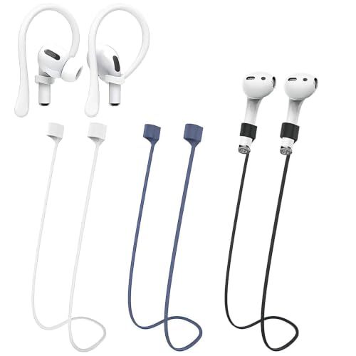 Magnetic Anti-Lost Straps for AirPods Colorful Soft Silicone Sports Lanyard Ear Hooks and Neck Rope Cord for AirPod Wireless Headphones Anti-Lost Rope 4-Pack (Black White Blue)