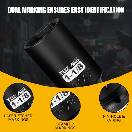 Image of 1 /2 Inch Drive 1-1 /8 Inch Deep SAE Impact Socket,CR-MO,6 Point Radius Corner Design,Square Chamfered Opening,Axle Nut Impact Grade Socket for Easy Removal
