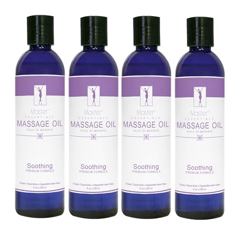 Master Massage Organic Massage Oil - 8 fl oz, Soothing Sense, Water-Soluble, Skin-Nourishing Formula for Relaxation, Ideal for Massage Therapy and Home Use, Pack of 4