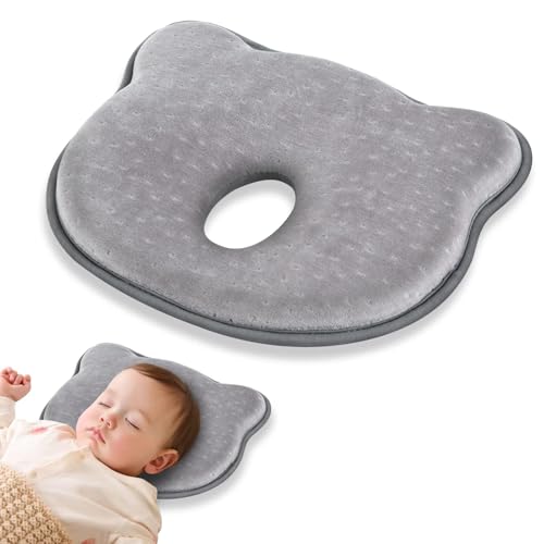 Image of ZOLLZIRR 2024 Newborn Headrest Bassinet & Stroller Insert - Soft Memory Foam Baby Pillow for Flat Head Prevention, Ergonomic Design, Gray Color，boopy Pillow for Babies