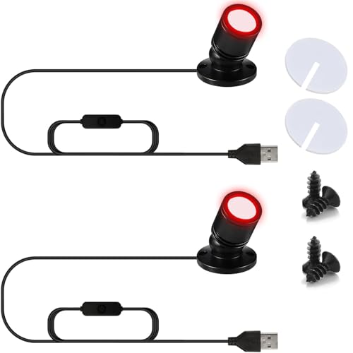 INKECI USB Powered Mini Spotlights for Displays 2-Pack 5V Small LED Spot Lights Indoor 7 Color Options Compact USB Spotlight for Display Cases Shelves Cabinets and Artwork (2PACK Red)
