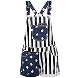 Women's American Flag Overalls Cotton Funny Summer Rompers 4th of July Stars and Stripes Bib Overalls Patriotic Jumpsuit Outfit Casual Adjustable Bibs Black 12