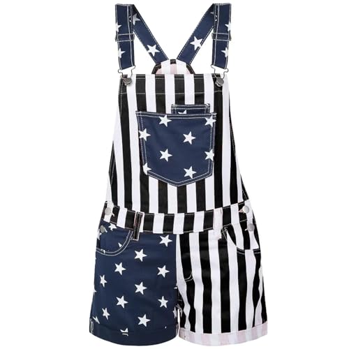 Women's American Flag Overalls Cotton Funny Summer Rompers 4th of