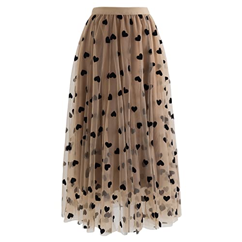CHICWISH Women's 3D Posy Double-Layered Mesh Midi Skirt