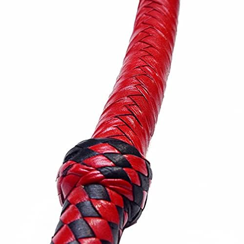 Látigo de toro de cuero de vaca hecho a mano, 8 pies de largo, 12 trenzas, accesorios ecuestres para montar a caballo, látigos resistentes (negro y rojo)