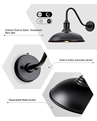 Image of 15 inch Large Barn Light- Dusk to Dawn Outdoor Gooseneck Industrial Light Waterproof Exteior Wall Mount is Ideal for Farmhouse, Warehouse,Storefront,Sign Lighting