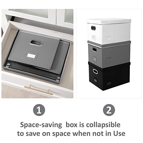 Dywmm File Organizer Box -Document Organizer Storage For Office-Collapsible Leather File Cabinet For Easy File Folder Storage -Easy Slide Durable Hanging File Box (16.7 X 13.6 X 11.2 Inches, Gray) #TOP5