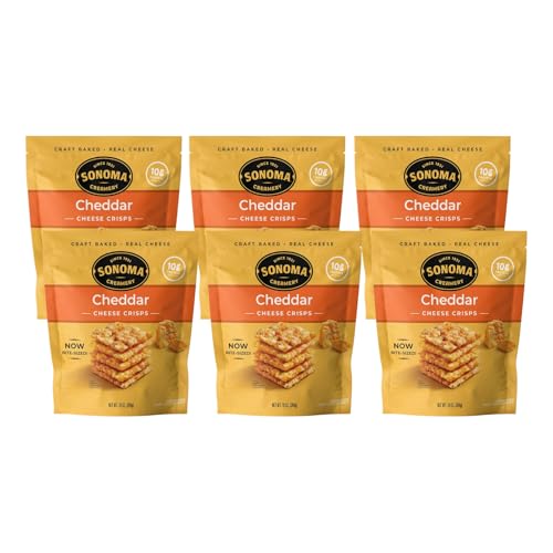 Sonoma Creamery Cheese Crisps, Craft Baked Real Cheese Snack, High Protein Low Carb Gluten Free Wheat Free, Cheddar, 10 Ounce (Pack of 6)