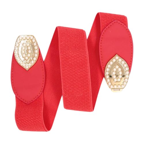 Women Stylish Coral Color Elastic Waistband Belt Hip Waist Gold Metal Eye Buckle S M z2354