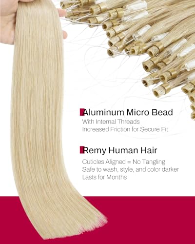 Image of Moresoo Micro Loop Hair Extensions Real Human Hair Platinum Blonde, 20 Inch | 50g 50 strands, no heat no glue, long straight hair, luminous blonde blend, added length, work styling, special occasions