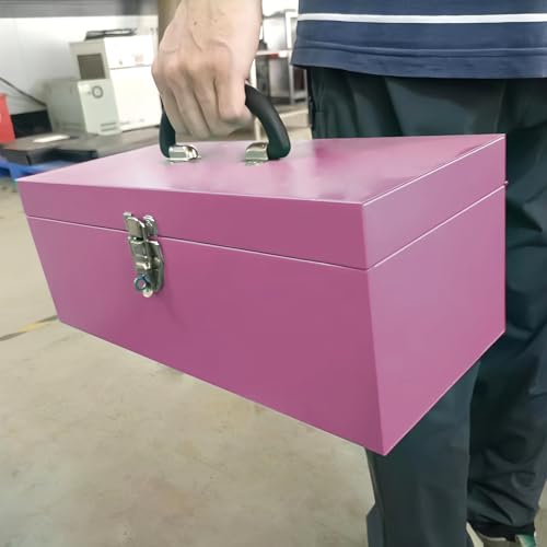 16" Small Tool Box Mini Toolbox Small Metal Tool Box Portable Locking Metal Toolbox with Latch Closure Pink by Azuline - Image 2