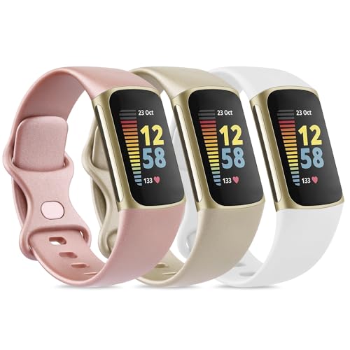 Image of 3 Pack Sport Bands Compatible with Fitbit Charge 6 Bands /Fitbit Charge 5 Bands Women Men, Classic Soft Replacement Straps Wristbands for Fitbit Charge 6 /5 Advanced Fitness & Health Tracker