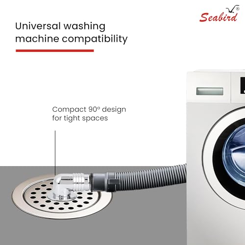 Image of SEABIRD 5-Inch Washing Machine Outlet Pipe Connector with Round Floor Drain Cover | Grating with ABS Elbow & Rubber Seal | Leak-Proof, Rust Resistant & Anti-Overflow for Bathroom & Laundry