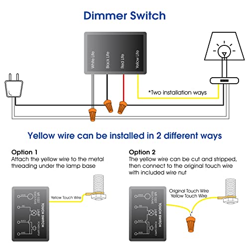 Zeifun Touch Lamp Switch 2 Pack, Touch Lamp Control Module For Dimmable Led, Incandescent, Halogen Bulbs, Lamp Switch Replacement Kit, Touch Dimmer Sensor With 3 Levels Brightness And Wiring Caps #TOP3