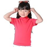[HEAZEL] ヘーゼル 全21色柄 キッズ ラッシュガード 半袖 Tシャツ 水着 ハイネック トップス 80～150サイズ 子供 UVカット UPF50 + ピンク, 90