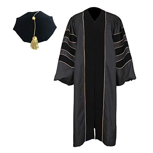 Newrara Unisex Deluxe Doctoral Graduation Gown and 8-Side Tam Package with Gold Piping (57
