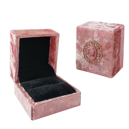 SHAOUMAN Elegant Velvet Ring Display Box|Peach Pink Single Slot Ring Box for Proposal|Gift for Engagement, Proposal|Mothers Day Gifts