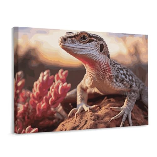 Toile murale lézard blanc 40 x 30 cm pour créer une ambiance moderne dans votre salon