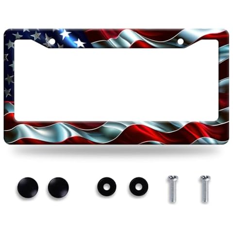 Abstract American Flag License Plate Frame Patriotic Waves USA Flag License Plate Holder Funny License Plate Stainless Steel Personalise Car Accessory for Men Women Car Decoration 12.3" x 6.3" Cover