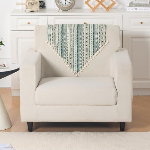 Image of HOKIPO Sofa Backrest Cover with Tassel | 300 GSM Thick Cotton Acrylic Jacquard Fabric Backrest Mat, Size 55x70 cm,'Trivana Series' Olive Green (IN-932-J1)