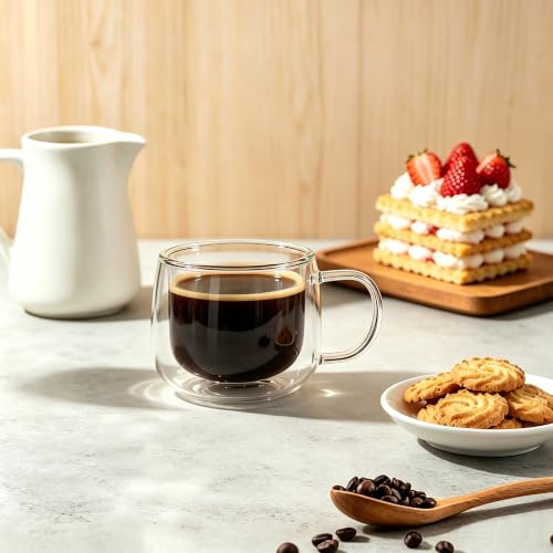 CNGLASS 8.5oz Double Walled Glass Coffee Mugs with Handle,Clear Espresso Cups for Latte,Cappuccino,Tea Bag,Set of 4 - image 3