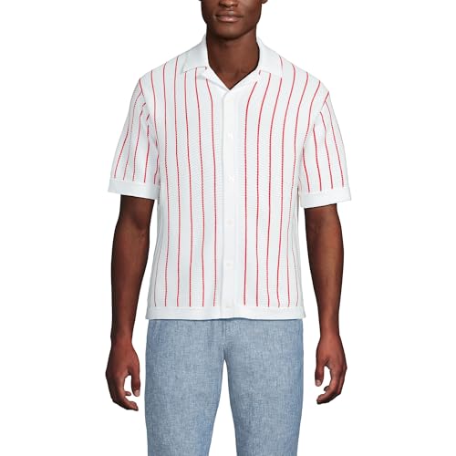 Lands' End Men's Short Sleeve Racked Button Down Sweater Polo
