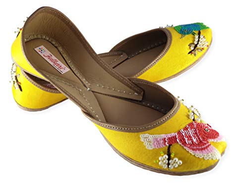 Fulkari women's humming bird yellow gold genuine soft leather jut…