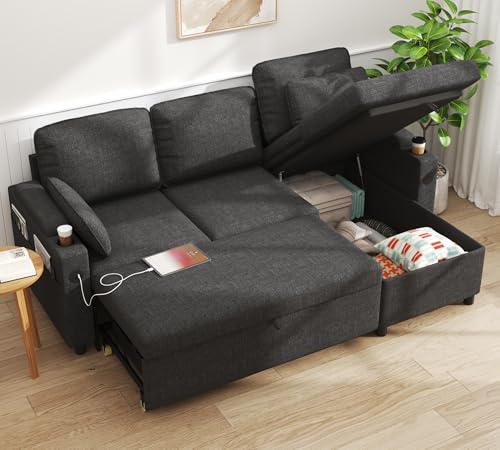 DURASPACE Canapé d'angle Convertible, Canapé Lit 3 Places en L avec Chaise Réversible, Canapé...