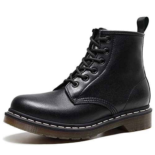 Bottines en cuir noires femmes bottes moto chaussures hautes hiver confortables