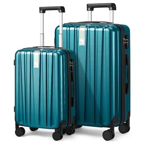 Image of Hanke Luggage Sets 2 piece Carry On Luggage with Wheels PC Hard Shell Suitcases Lightweight Checked Travel Luggage Large Travel Suitcase Woman Men 20 /29 Inch(Caribbean Blue)