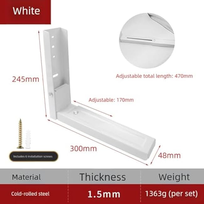 2PCS Stainless Steel Microwave Oven Wall Mount Bracket Telescopic Adjustable Support Folding Shelf Kitchen Space Saver Rack(white)