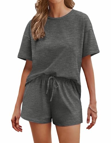 Image of Ekouaer Cotton Pajamas Set for Womens Soft Short Sleeve Lounge Set Shorts Sleepwear Set 2 Piece Pjs Sets